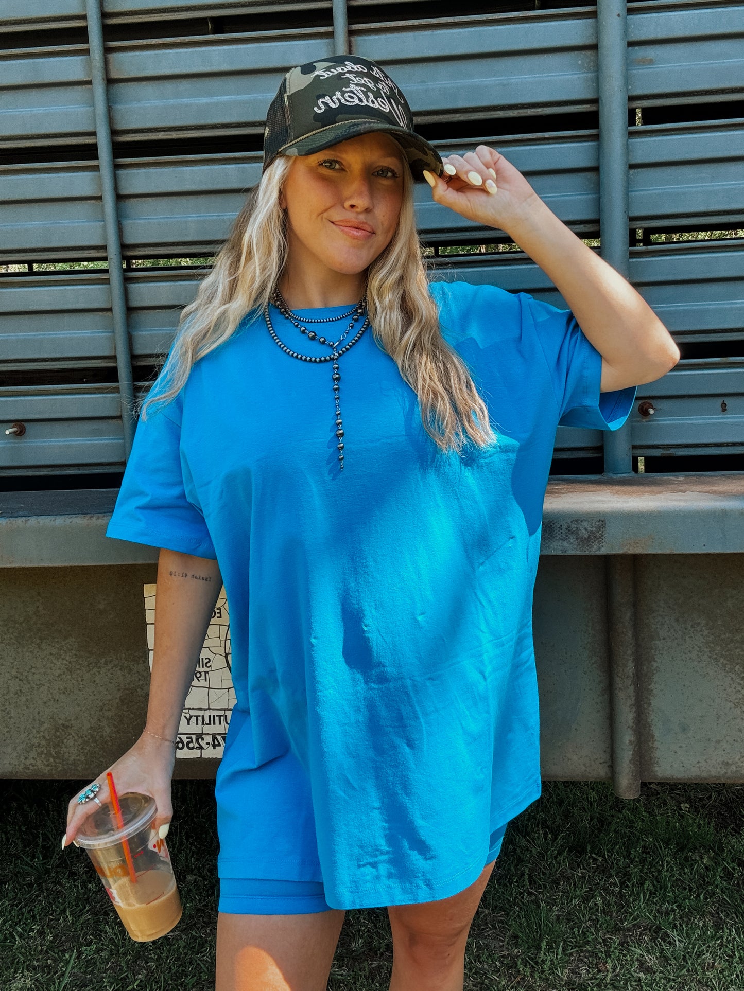 Azure Blue Biker Shorts Set