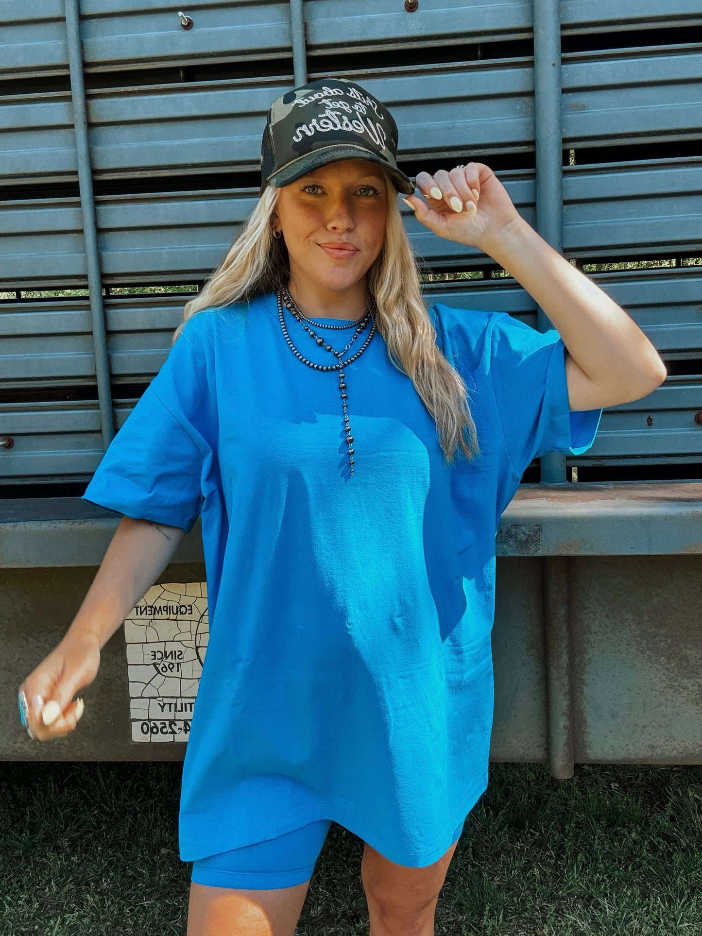 Azure Blue Biker Shorts Set