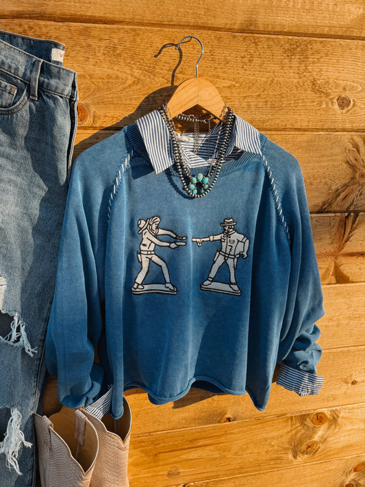 Double Down Cowboy Blue Sweater
