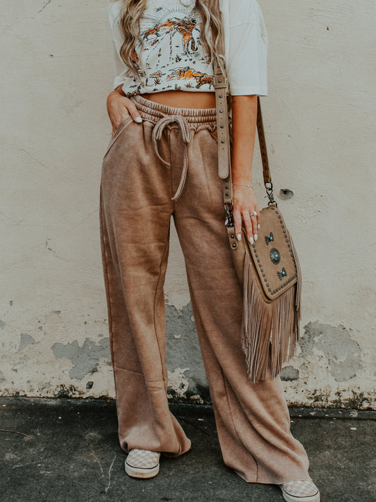 Total Comfort Acid Wash Sweatpants: Camel