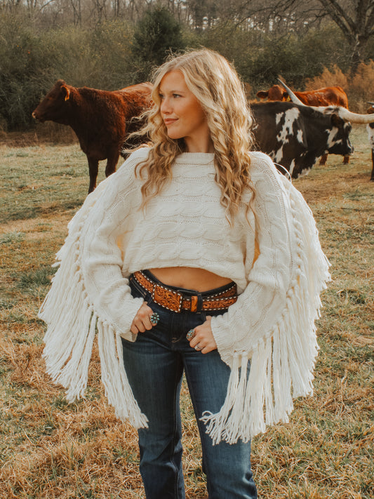 Ivory High Plains Fringe Sweater