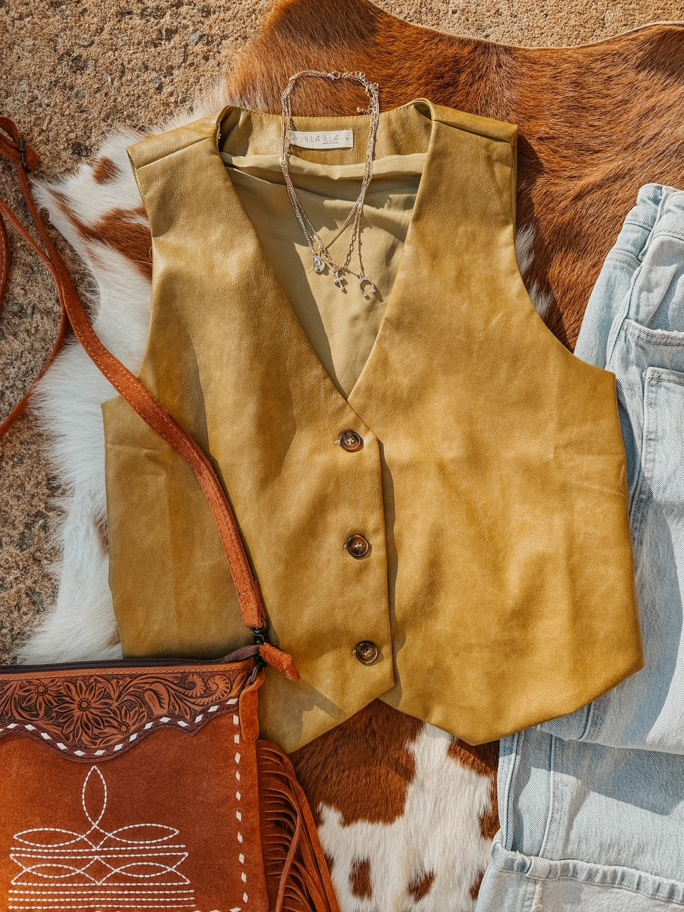 Saddlebrook Faux Leather Western Vest