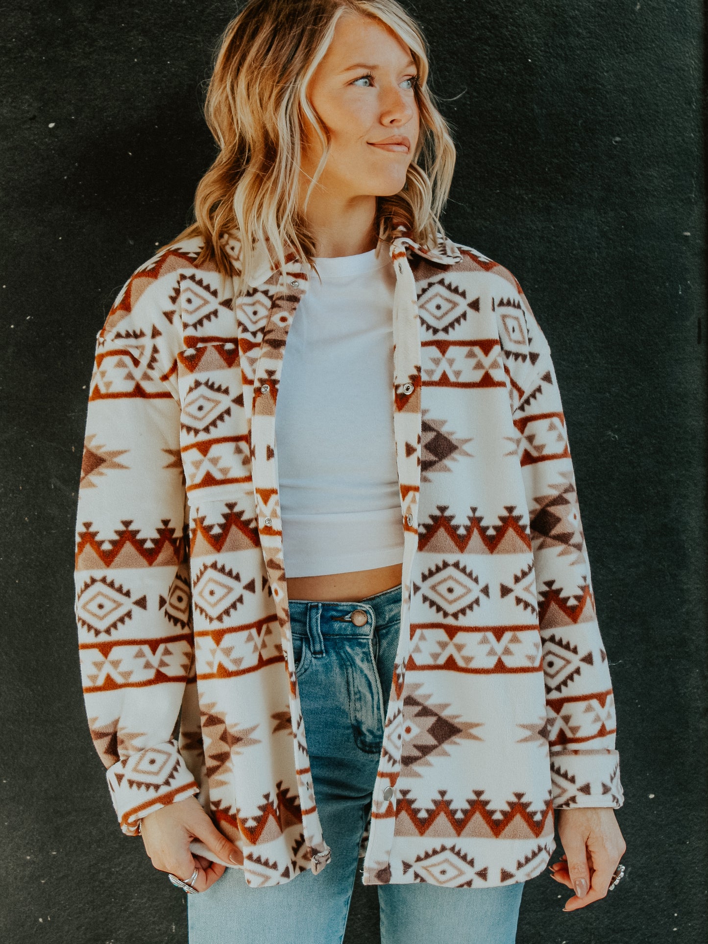 Mocha Aztec Fleece Shacket