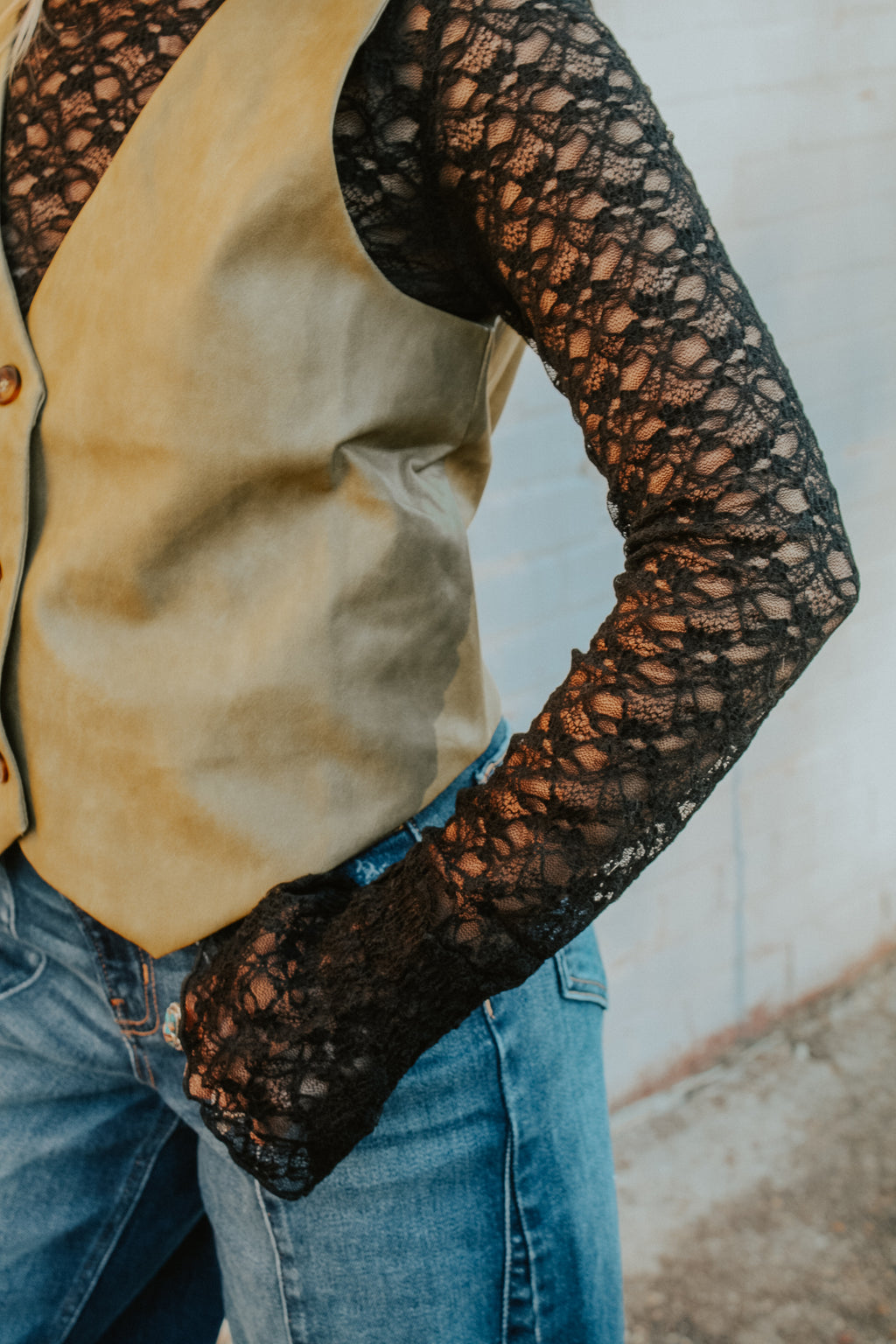 Lace Up Black Mesh Top