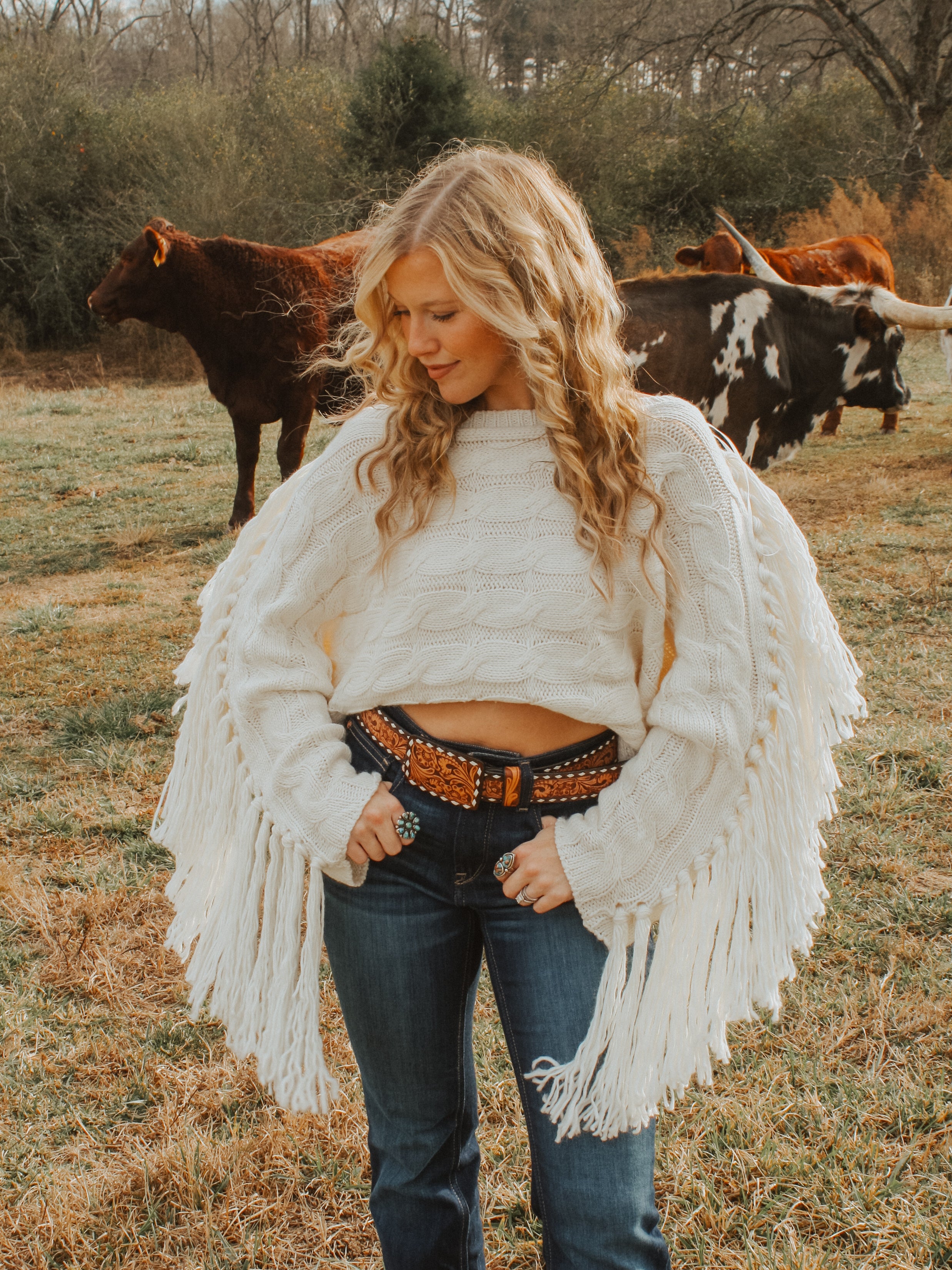 Ivory High Plains Fringe Sweater