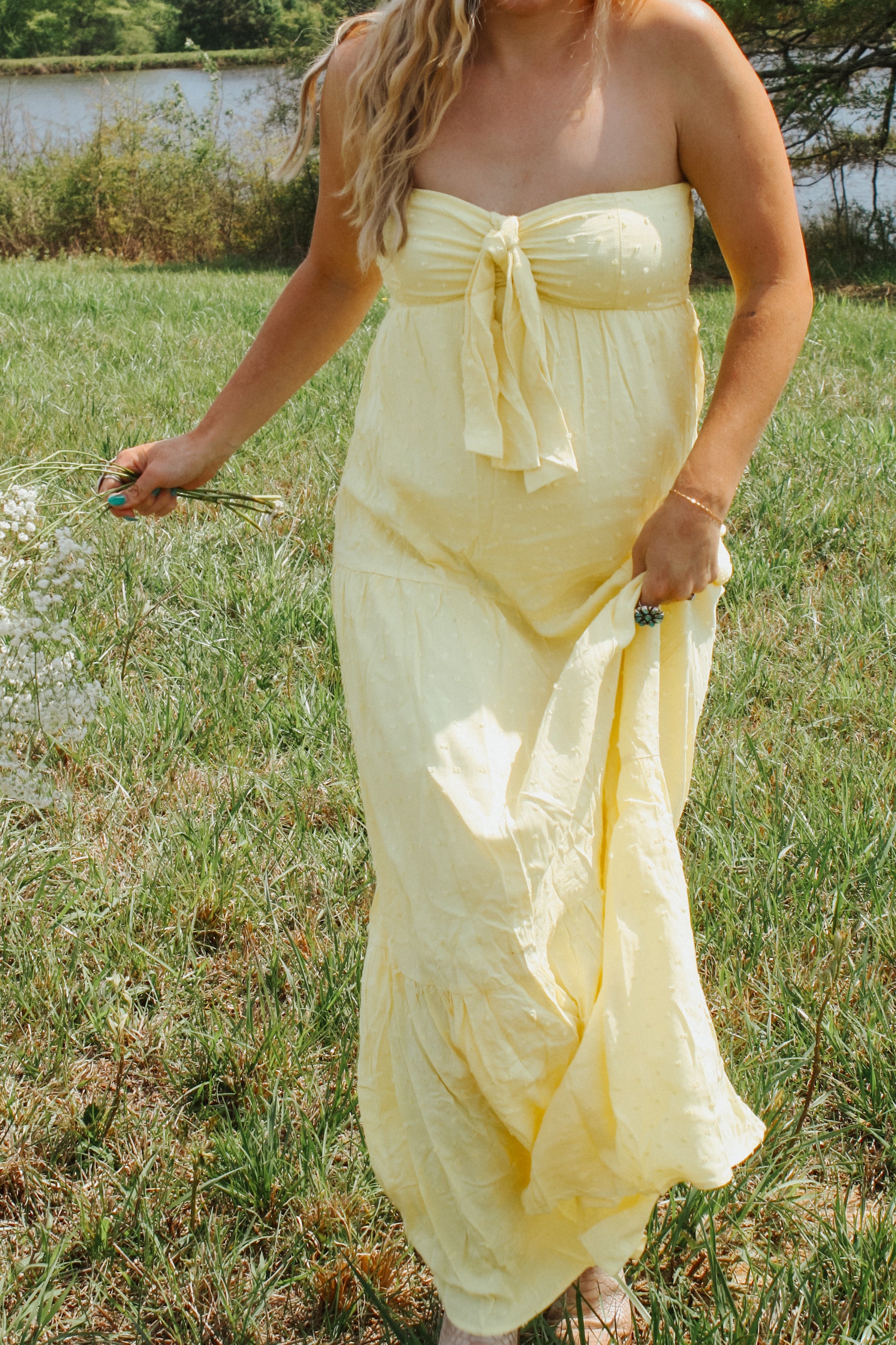 Here Comes The Sun Yellow Strapless Maxi Dress L Here Comes The Sun Yellow Strapless Maxi Dress L